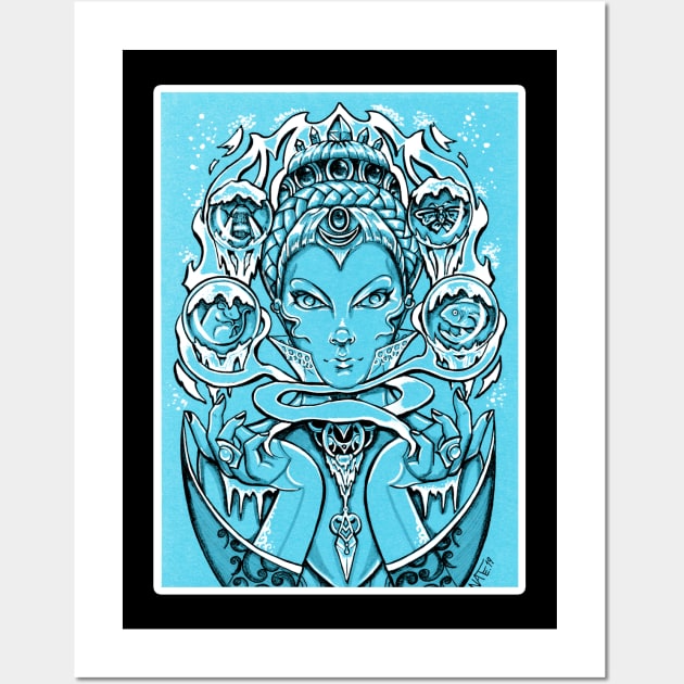 The Snow Queen - Blue Background - White Outlined Version Wall Art by Nat Ewert Art